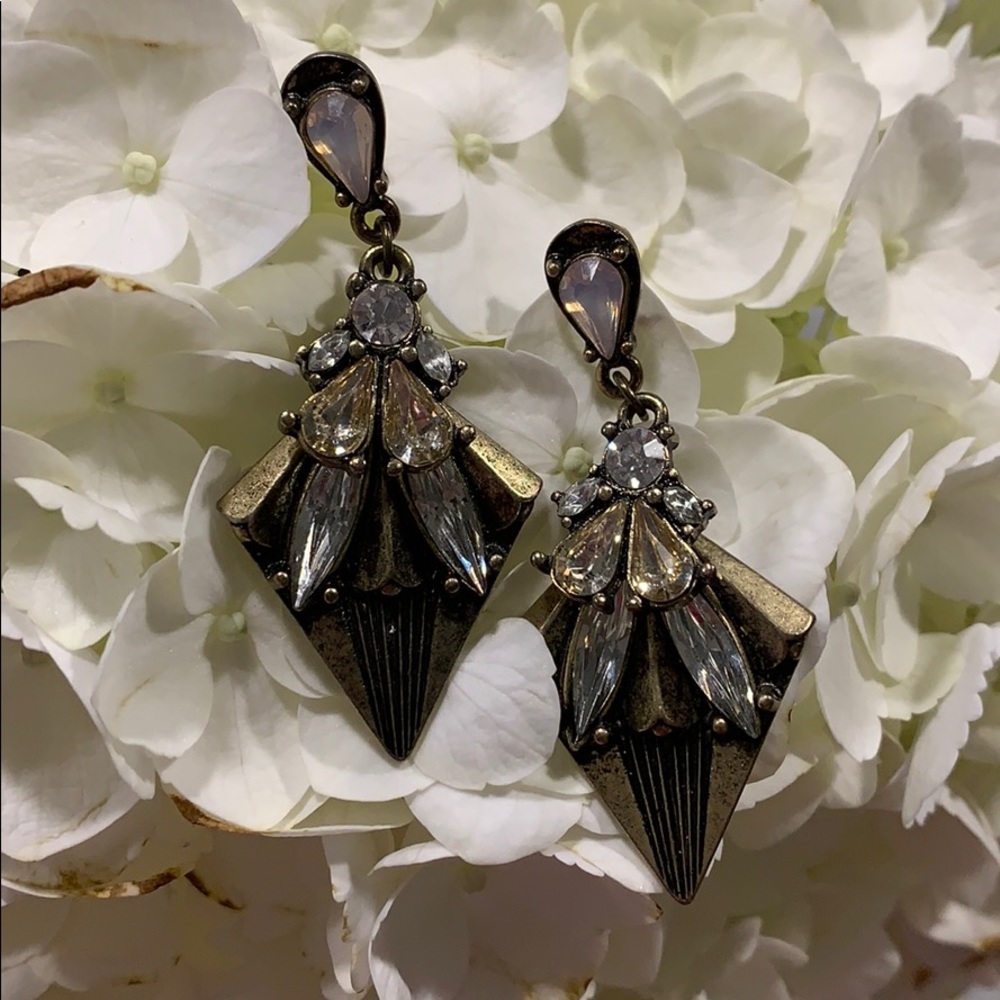 Bronze and diamond dangle earrings